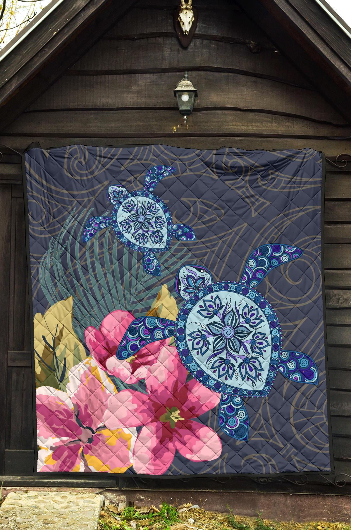 Hawaii Turtle Hibiscus Premium Quilt - LH Style - Polynesian Pride