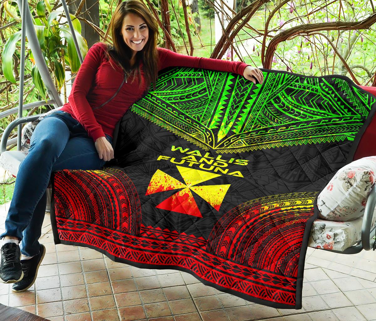Wallis And Futuna Premium Quilt - Wallis And Futuna Coat Of Arms Polynesian Chief Reggae Version - Polynesian Pride