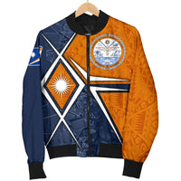 Marshall Islands Men's Bomber Jacket - Marshall Islands Flag with Polynesian Patterns - Polynesian Pride