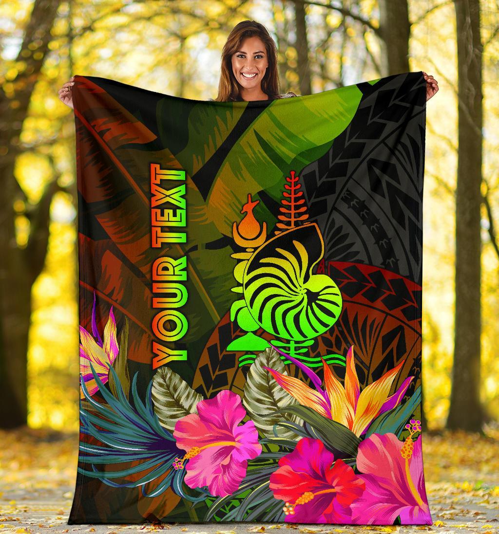 New Caledonia Polynesian Personalised Premium Blanket - Hibiscus and Banana Leaves - Polynesian Pride