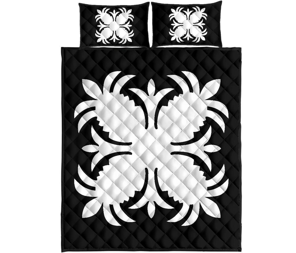 Hawaiian Quilt Bed Set Royal Pattern - Black And White - A2 Style - Polynesian Pride