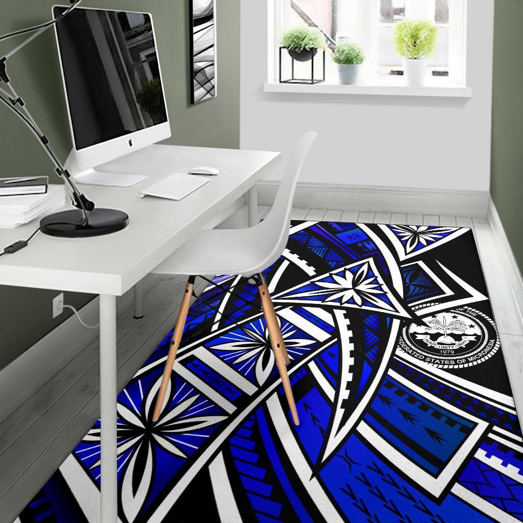 Federated States of Micronesia Area Rug - Tribal Flower Special Pattern Blue Color - Polynesian Pride