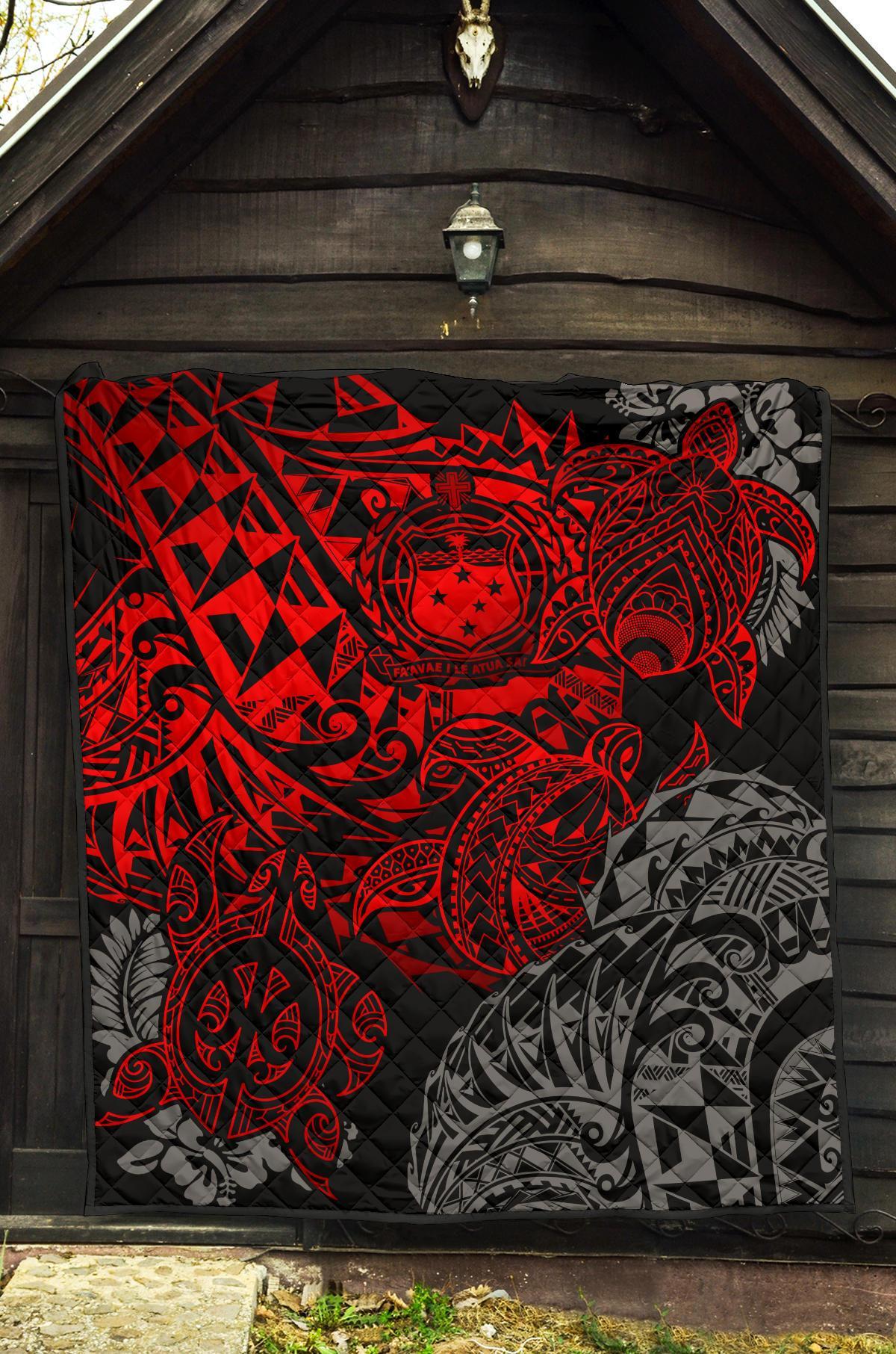 Samoa Polynesian Premium Quilt - Red Turtle Flowing - Polynesian Pride