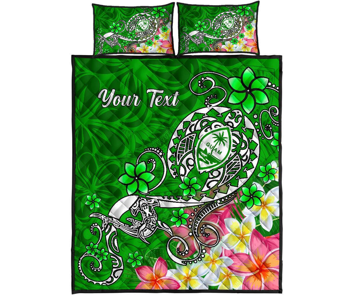 Guam Custom Personalised Quilt Bed Set - Turtle Plumeria (Green) - Polynesian Pride