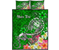 Guam Custom Personalised Quilt Bed Set - Turtle Plumeria (Green) - Polynesian Pride