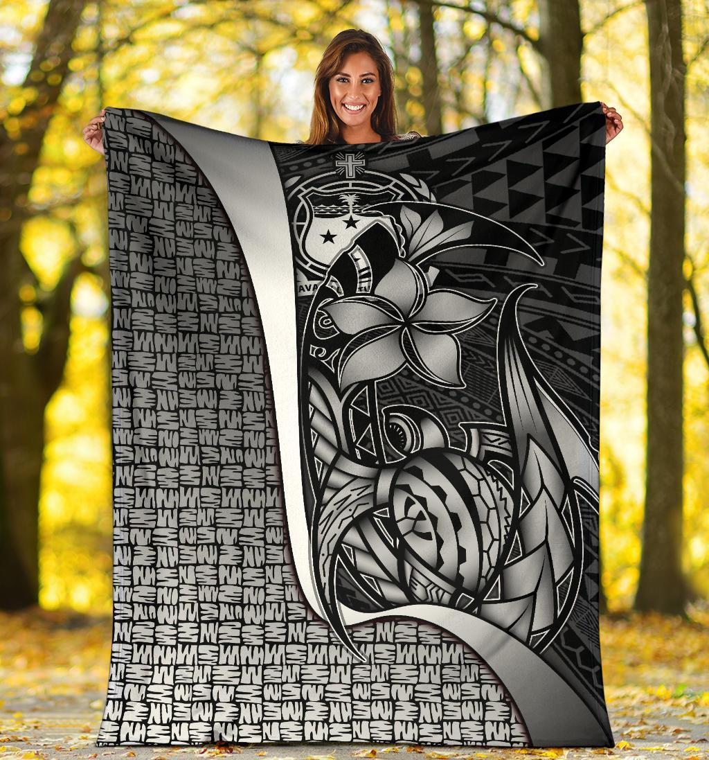 Samoa Polynesian Premium Blanket White - Turtle With Hook - Polynesian Pride