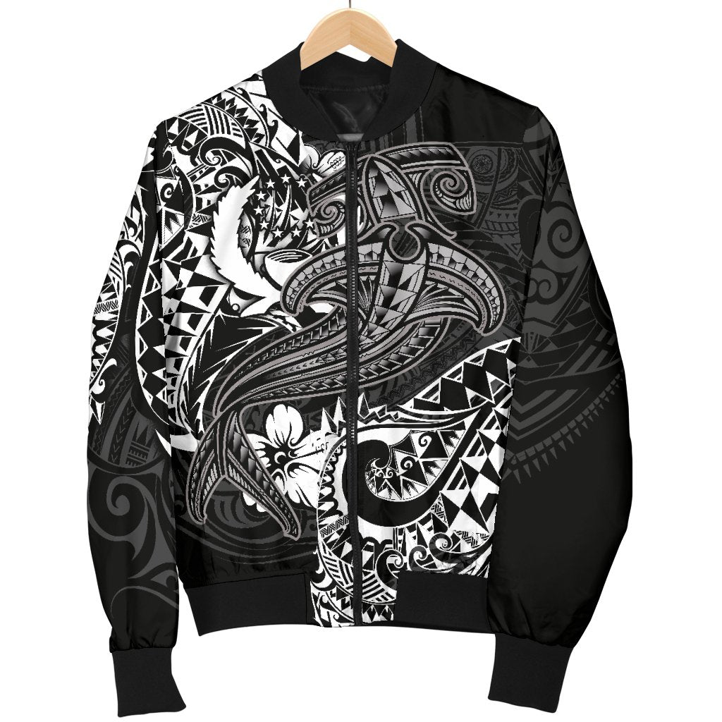 Pohnpei Men's Bomber Jacket - White Shark Polynesian Tattoo - Polynesian Pride