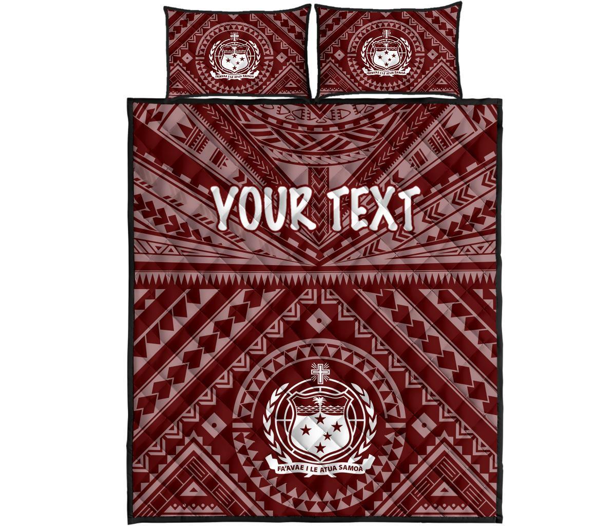Samoa Personalised Quilt Bed Set - Samoa Seal In Polynesian Tattoo Style (Red) - Polynesian Pride