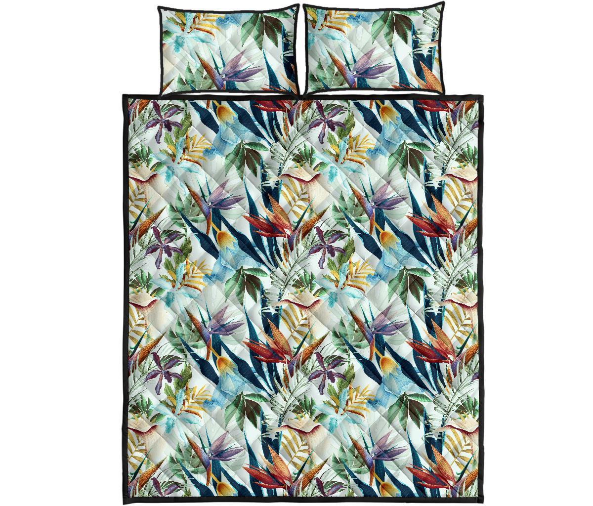 Hawaii Quilt Bed Set Tropical Flower Plant And Leaf Pattern AH - Polynesian Pride