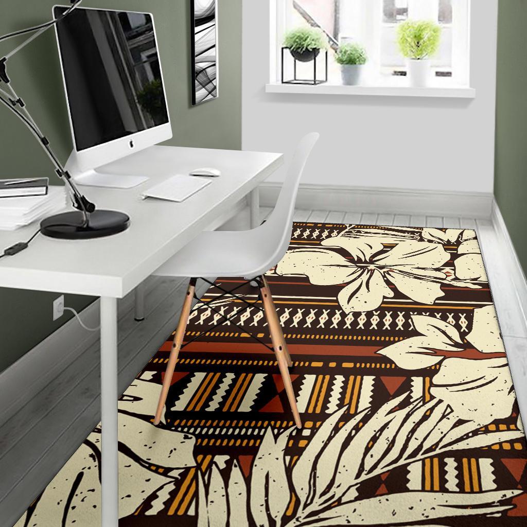 Polynesian Area Rug - Hibiscus Flower Tribal Fabric Wallpaper - Polynesian Pride