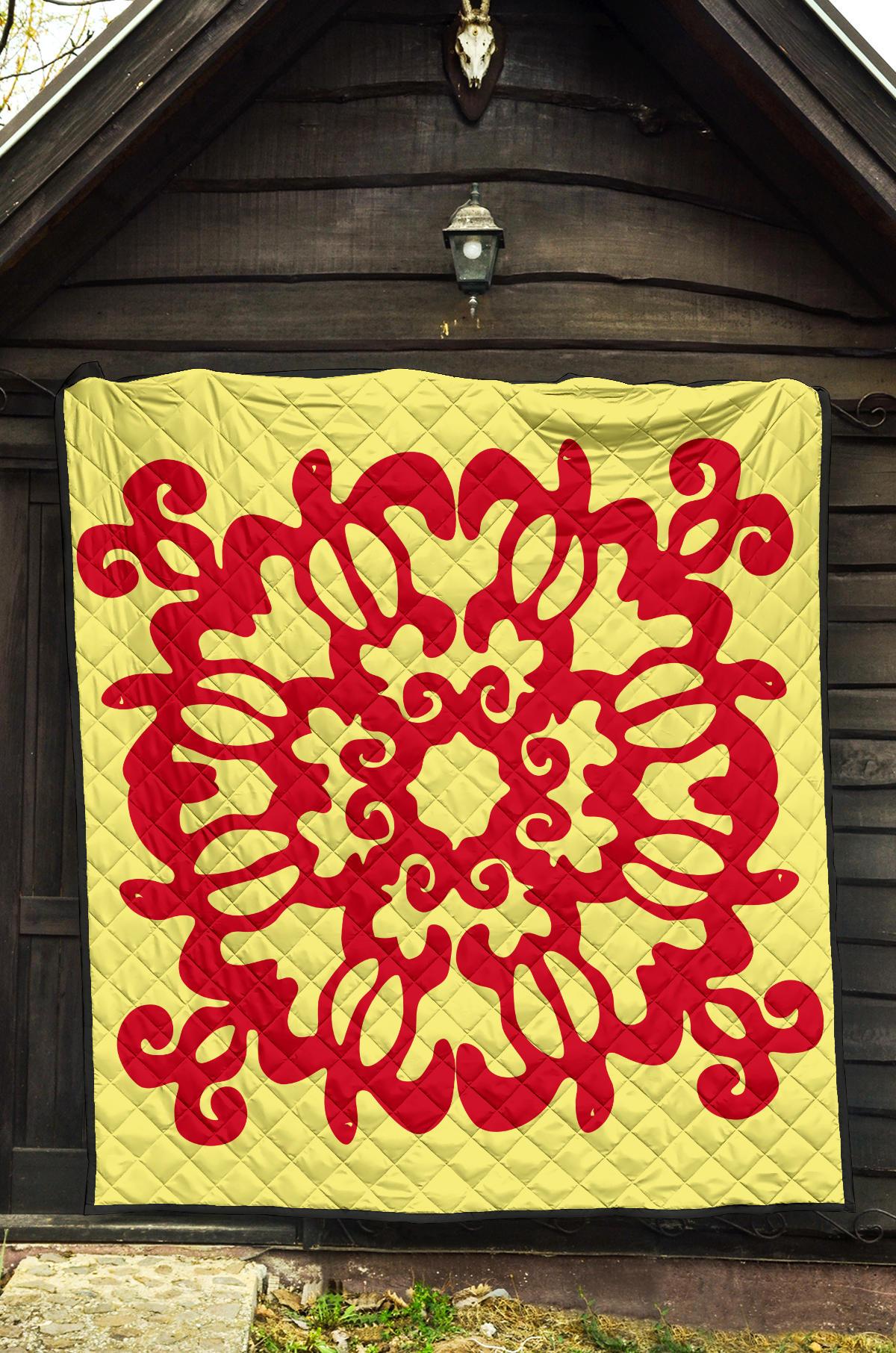 Hawaiian Quilt Turtle Pattern New Yellow Premium Quilt - Skin Style - AH - Polynesian Pride