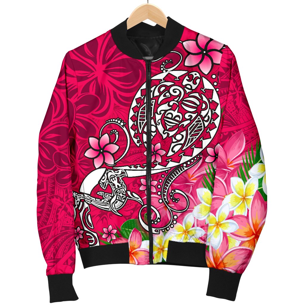Polynesian Men's Bomber Jacket - Turtle Plumeria Pink Color - Polynesian Pride