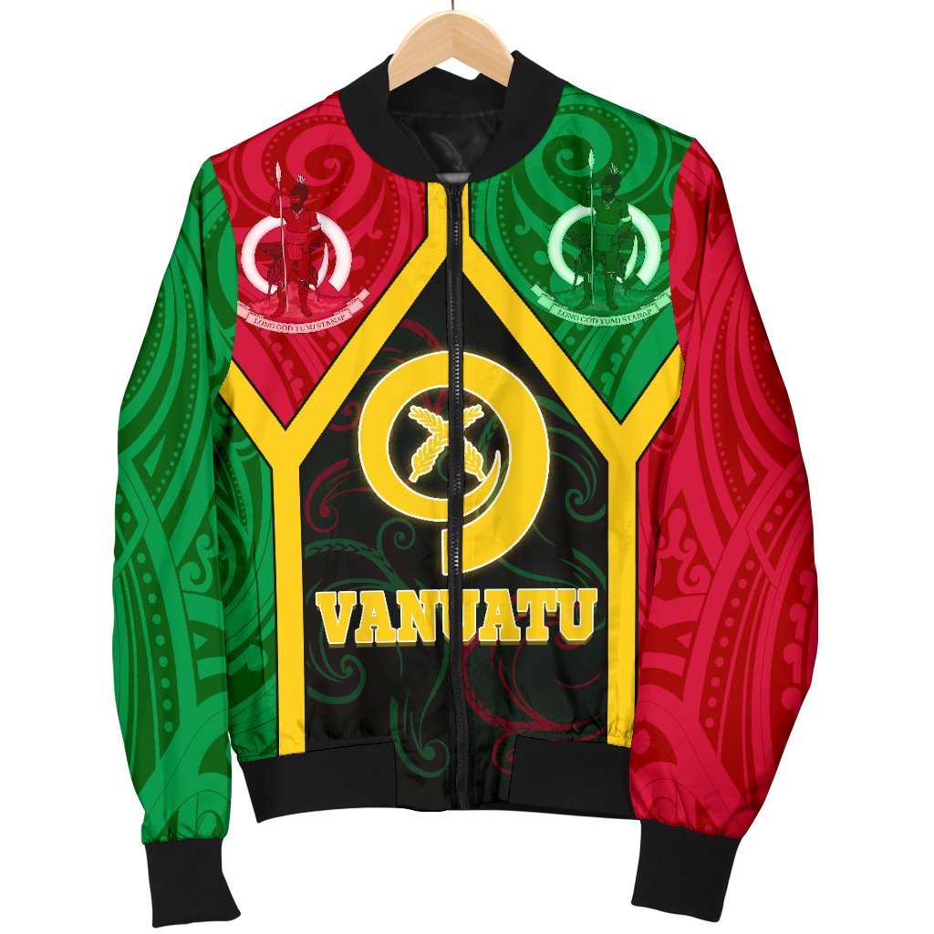 Vanuatu Polynesian Men's Bomber Jacket - Vanuatu Flag and Coat Of Arms - Polynesian Pride