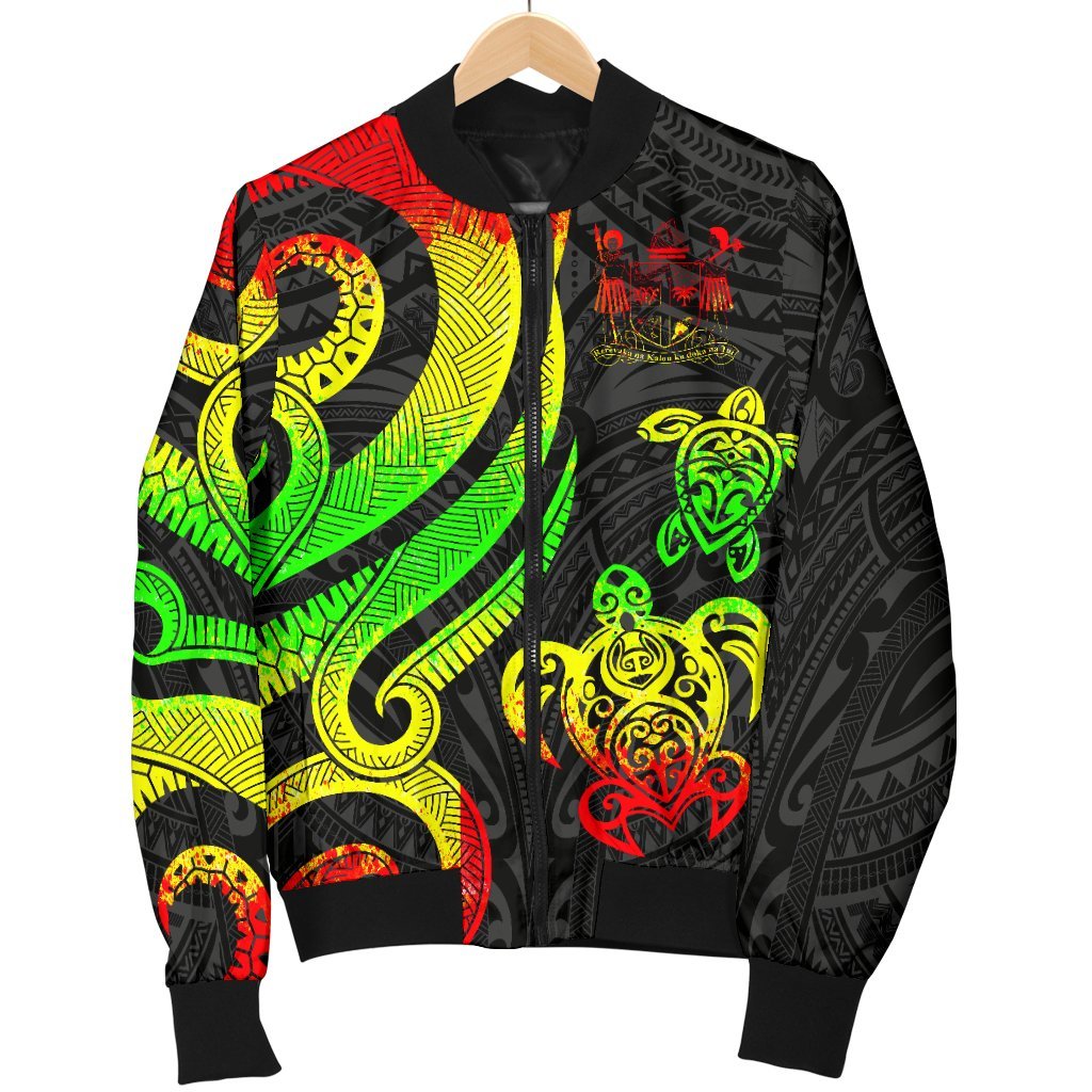 Fiji Polynesian Men Bomber Jacket - Reggae Tentacle Turtle Crest - Polynesian Pride