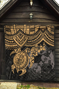 Tonga Polynesian Premium Quilts - Tonga Coat Of Arms & Golden Turtle Hibiscus - Polynesian Pride