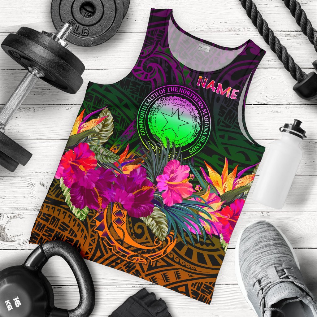 Northern Mariana Islands Polynesian Personalised Men's Tank Top - Summer Hibiscus Reggae - Polynesian Pride