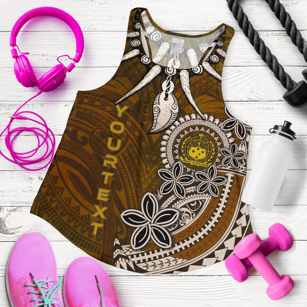 Samoa Custom Personalised Women's Racerback Tank - Polynesian Boar Tusk Brown - Polynesian Pride