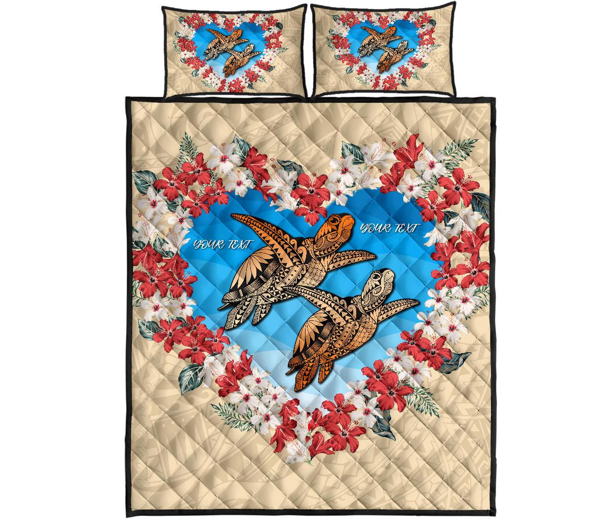 (Personalised) Hawaii Turtle Hibiscus Polynesian Valentines Quilt Bed Set - Life Style - AH Beige - Polynesian Pride