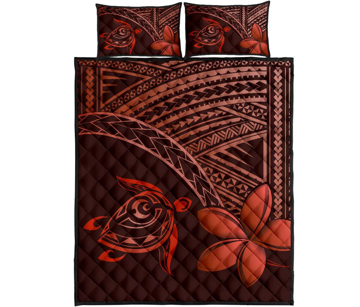 Hawaiian Turtle Plumeria Kakau Polynesian Quilt Bedding Set Red Red - Polynesian Pride