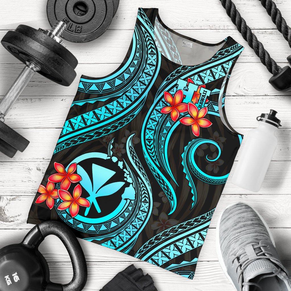 Polynesian Hawaii Men Tank Top - Turquoise Plumeria - Polynesian Pride