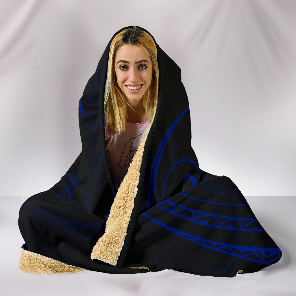 Cook Islands Hooded Blanket - Blue - Frida Style - Polynesian Pride