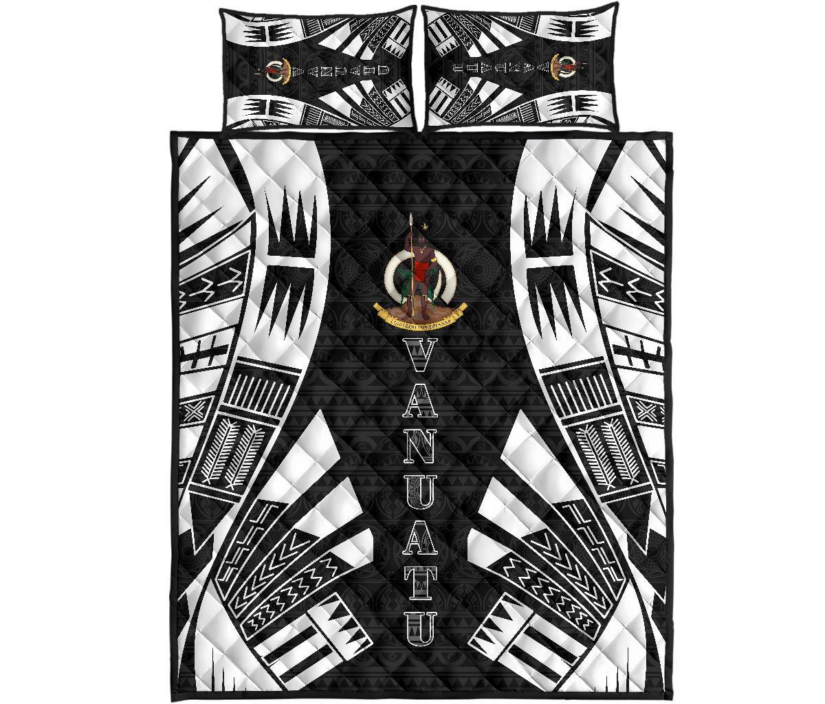 Vanuatu Quilt Bed Set - Vanuatu Coat Of Arms White Tattoo Style Art - Polynesian Pride