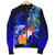 Cook Islands Men's Bomber Jacket - Humpback Whale with Tropical Flowers (Blue) - Polynesian Pride