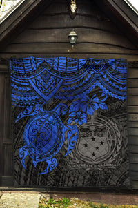 Samoa Polynesian Premium Quilt - Samoa Coat Of Arms & Blue Turtle Hibiscus - Polynesian Pride