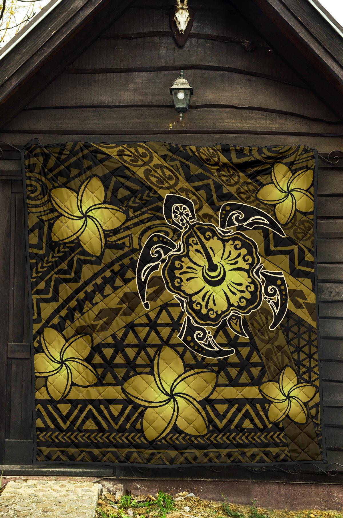 Hawaii Mix Polynesian Turtle Plumeria Premium Quilt - AH - Nick Style - Yellow - Polynesian Pride