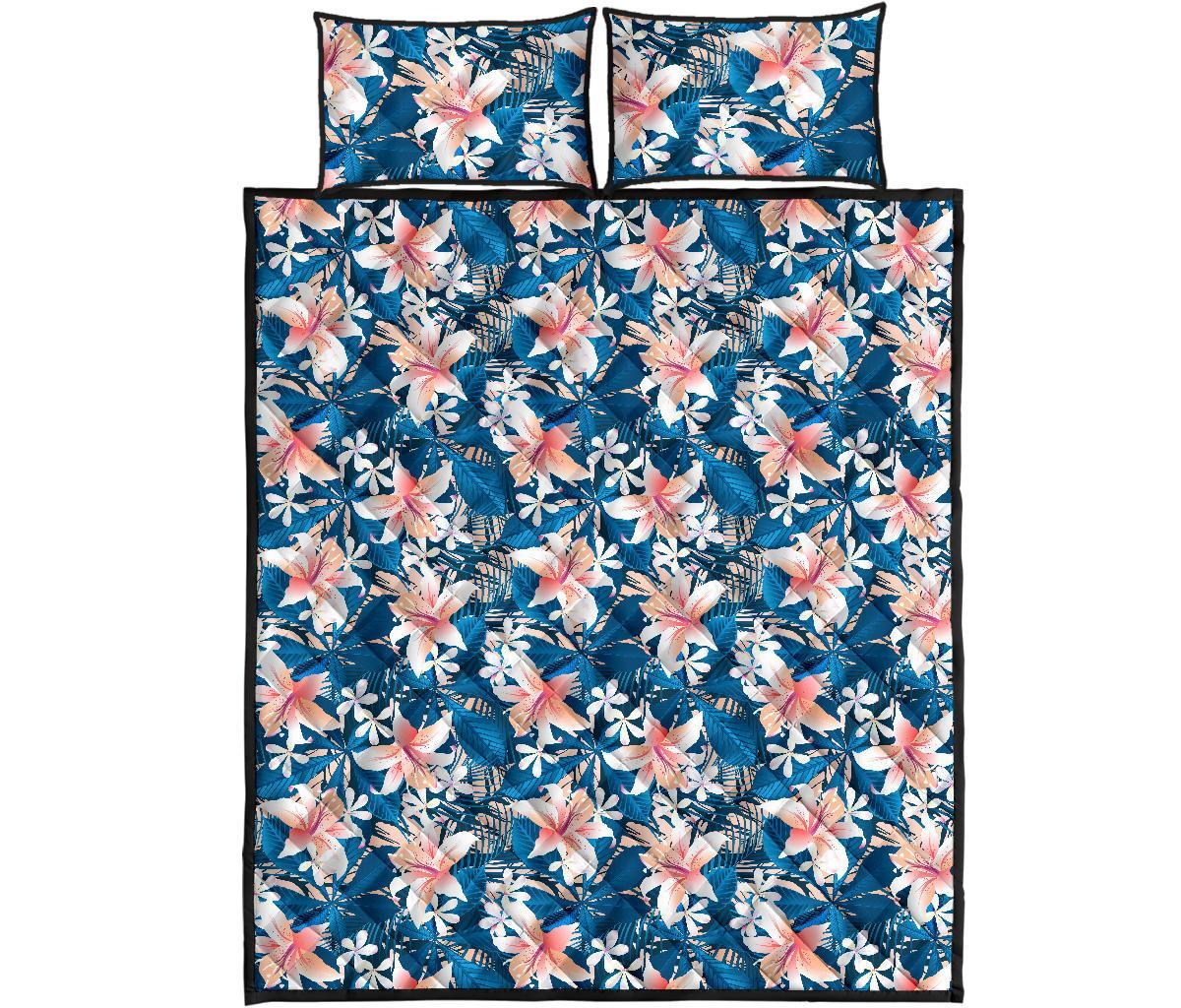 Hawaii Quilt Bed Set Tropical Hibiscus Blue AH - Polynesian Pride