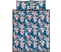 Hawaii Quilt Bed Set Tropical Hibiscus Blue AH - Polynesian Pride