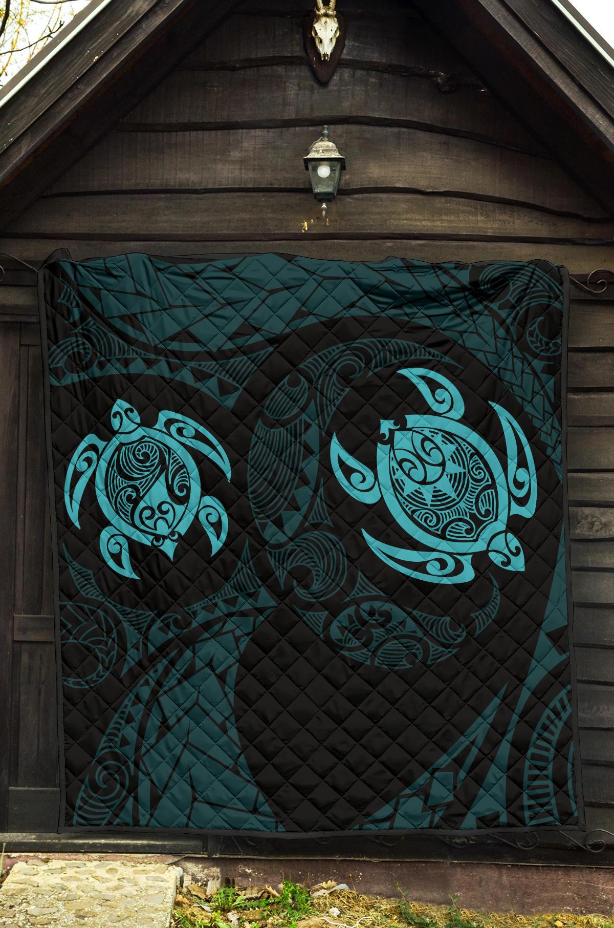 Hawaii Polynesian Turtle Premium Quilt Blue - Polynesian Pride