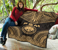 Federated States Of Micronesia Premium Quilt - FSM Seal Polynesian Chief Gold Version - Polynesian Pride