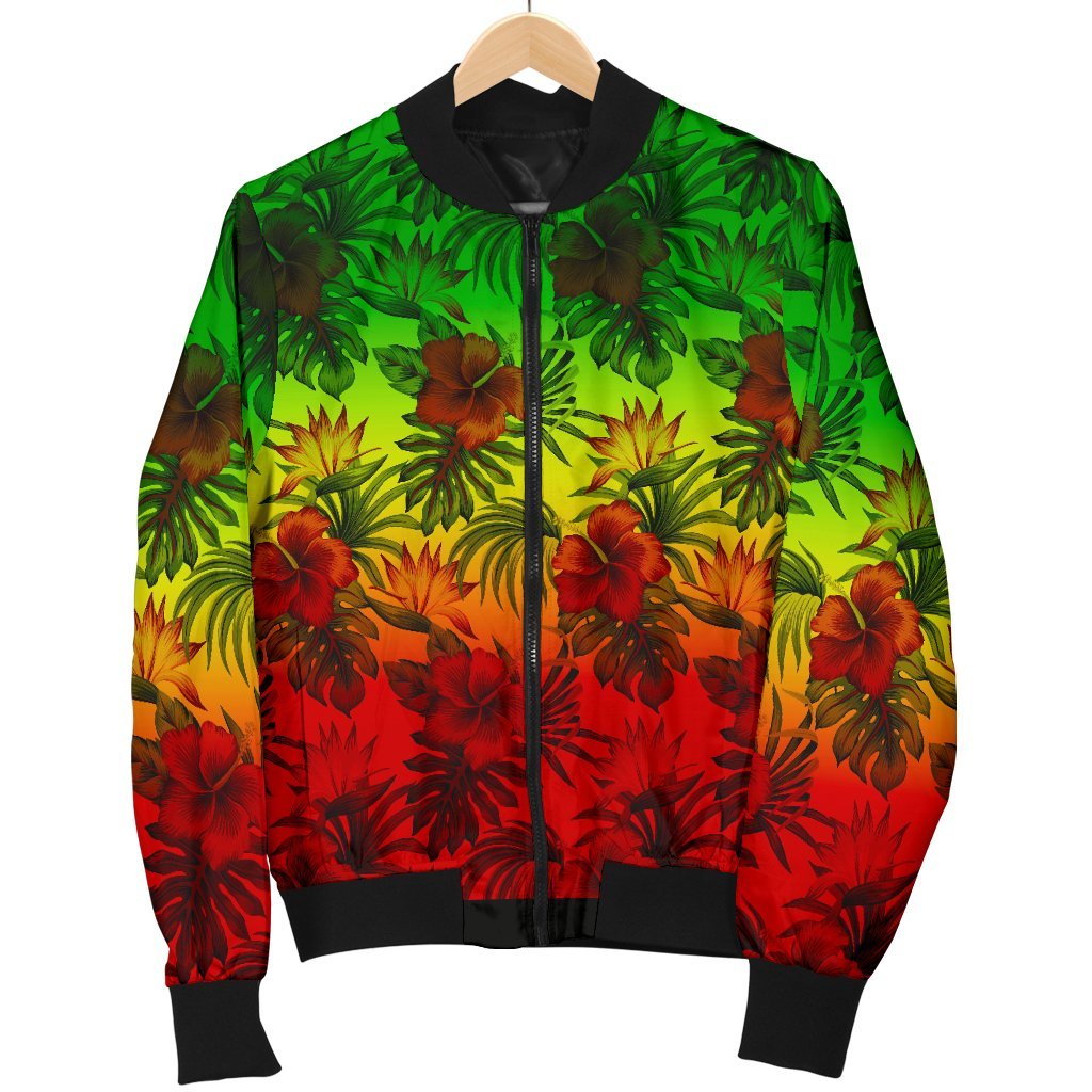 Polynesian Men's Bomber Jacket - Reggae Hibiscus Patterns - Polynesian Pride