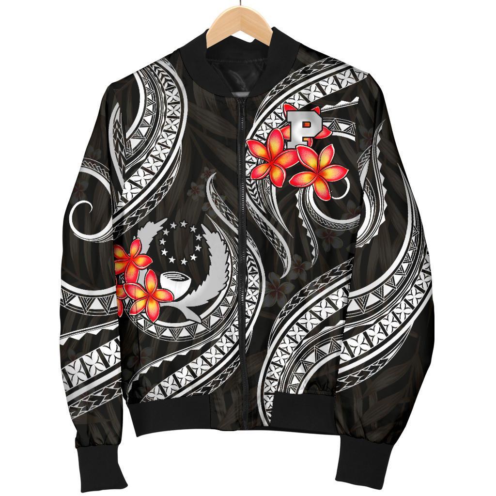 Pohnpei Micronesian Men Bomber Jacket - Black Plumeria Black - Polynesian Pride