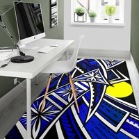 Palau Area Rug - Tribal Flower Special Pattern Blue Color - Polynesian Pride