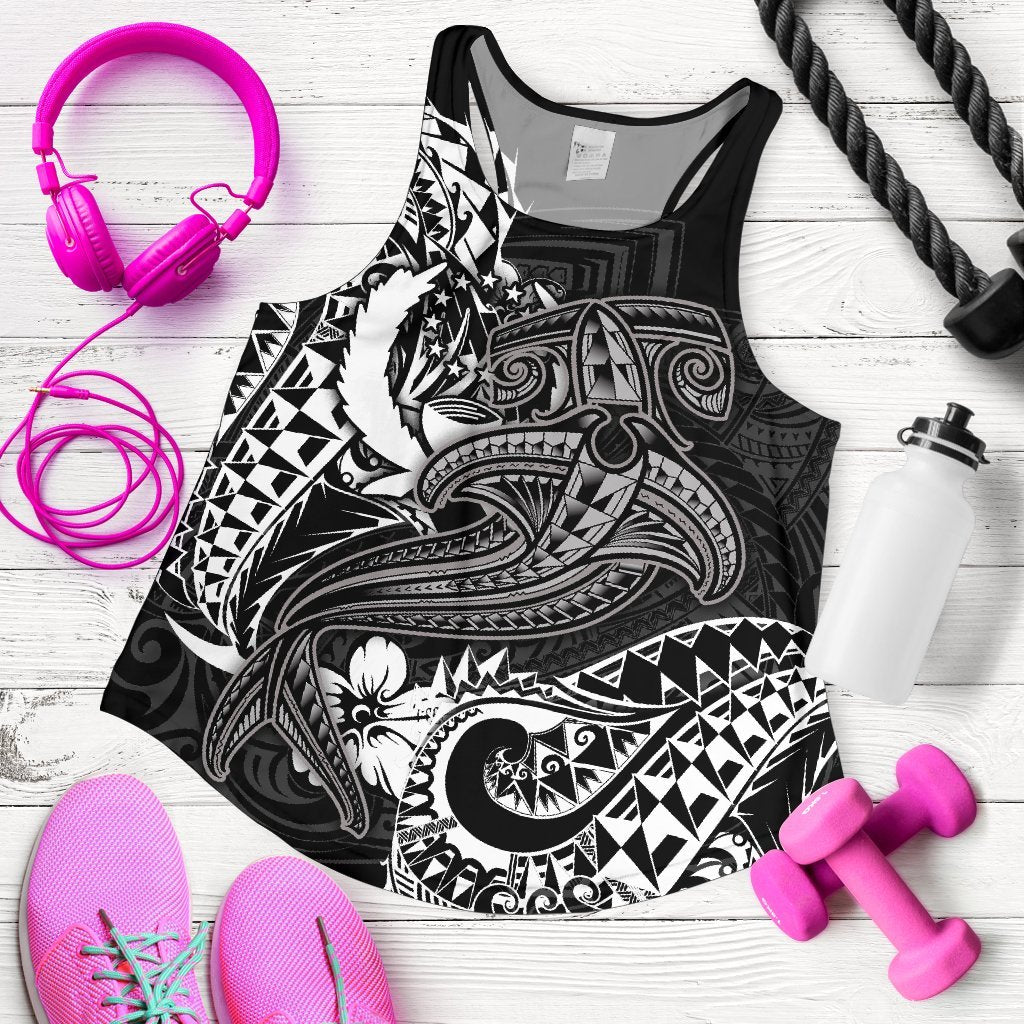 Pohnpei Wome's Racerback Tank - White Shark Polynesian Tattoo - Polynesian Pride