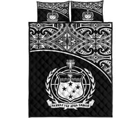 Samoa Quilt Bed Set - Samoa Coat Of Arms Polynesian Black Curve Version Black - Polynesian Pride