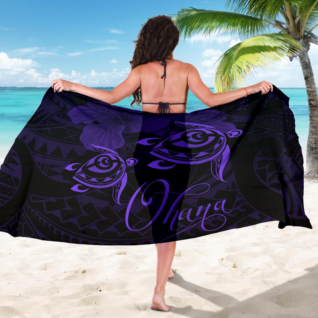 Hawaii Turtle Ohana Hibiscus Poly Sarong - Purple - Polynesian Pride