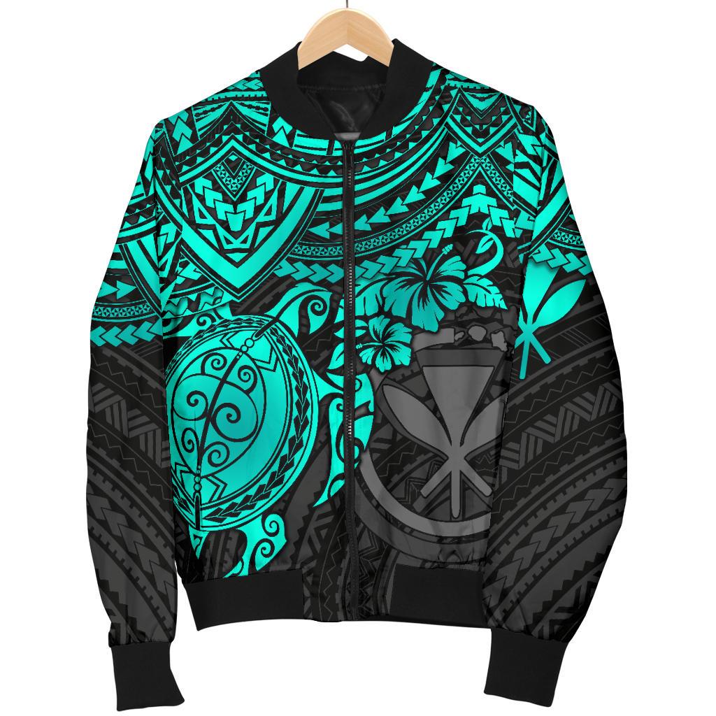 Polynesian Hawaii Bomber Jacket (Men) - Turquoise Turtle - Polynesian Pride