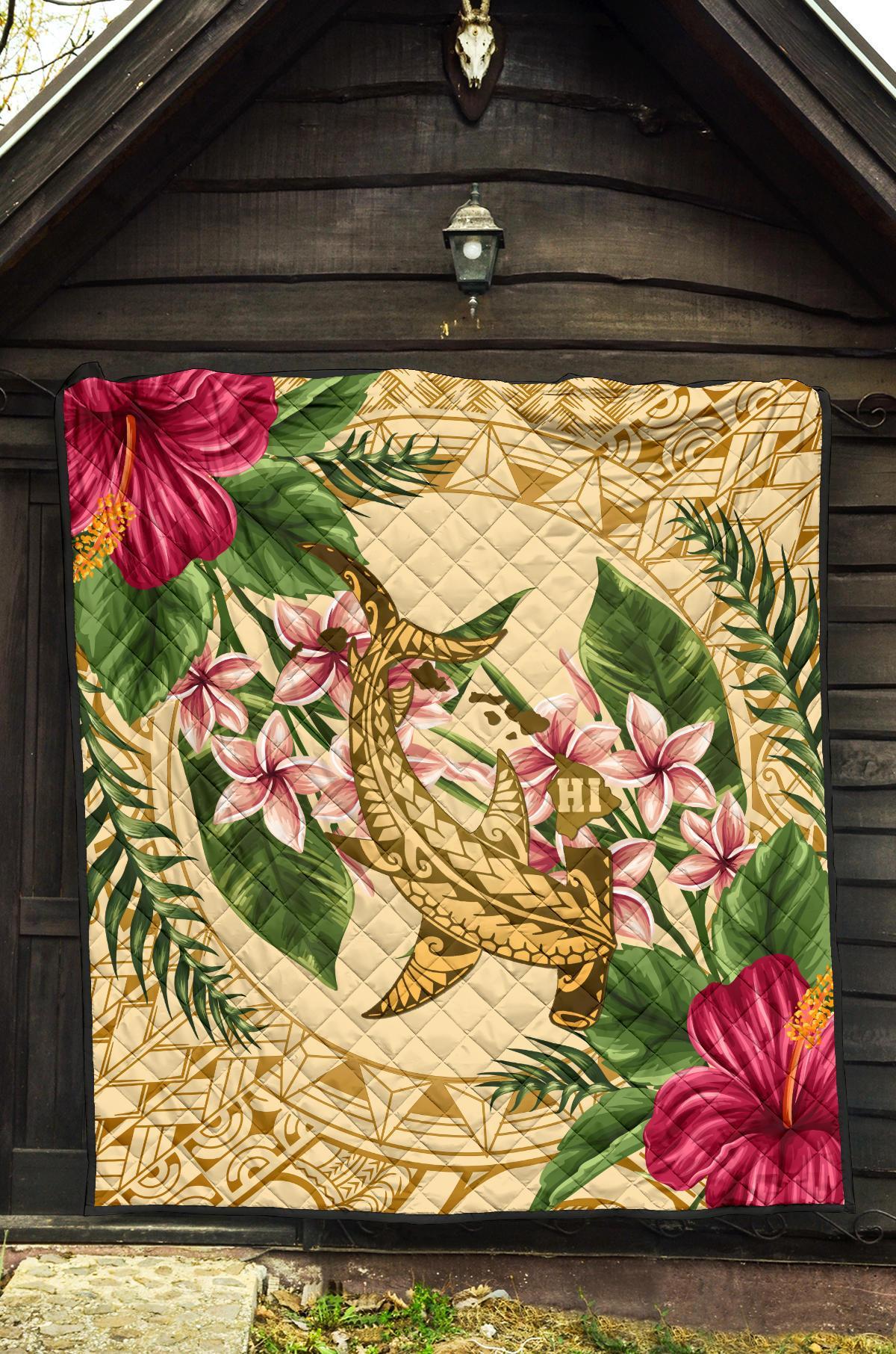 Hawaii Premium Quilt - Hammerhead Shark Premium Quilt Strong Pattern Hibiscus Plumeria AH - Polynesian Pride