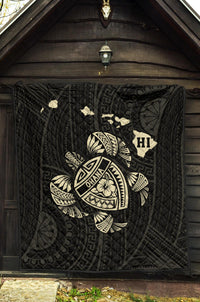 Hawaii Kakau Polynesian Turtle Map Premium Quilt - Beige - Polynesian Pride