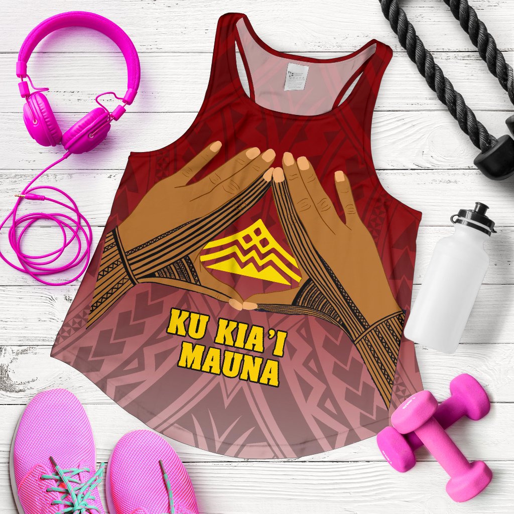 Hawaii Mauna Kea Women's Racerback Tank - Hand Sign Symbol Red - Polynesian Pride