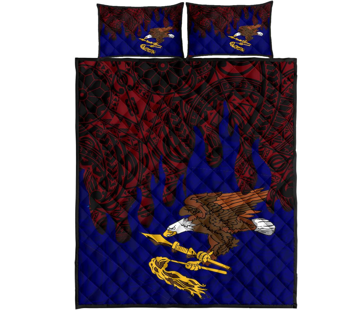 American Samoa Quilt Bed Set - American Samoa Flag Polynesian Tattoo Melting Style - Polynesian Pride