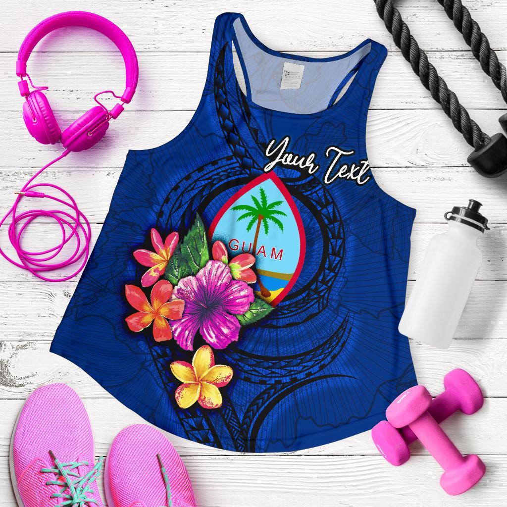 Guam Polynesian Custom Personalised Women's Racerback Tank - Floral With Seal Blue Blue - Polynesian Pride