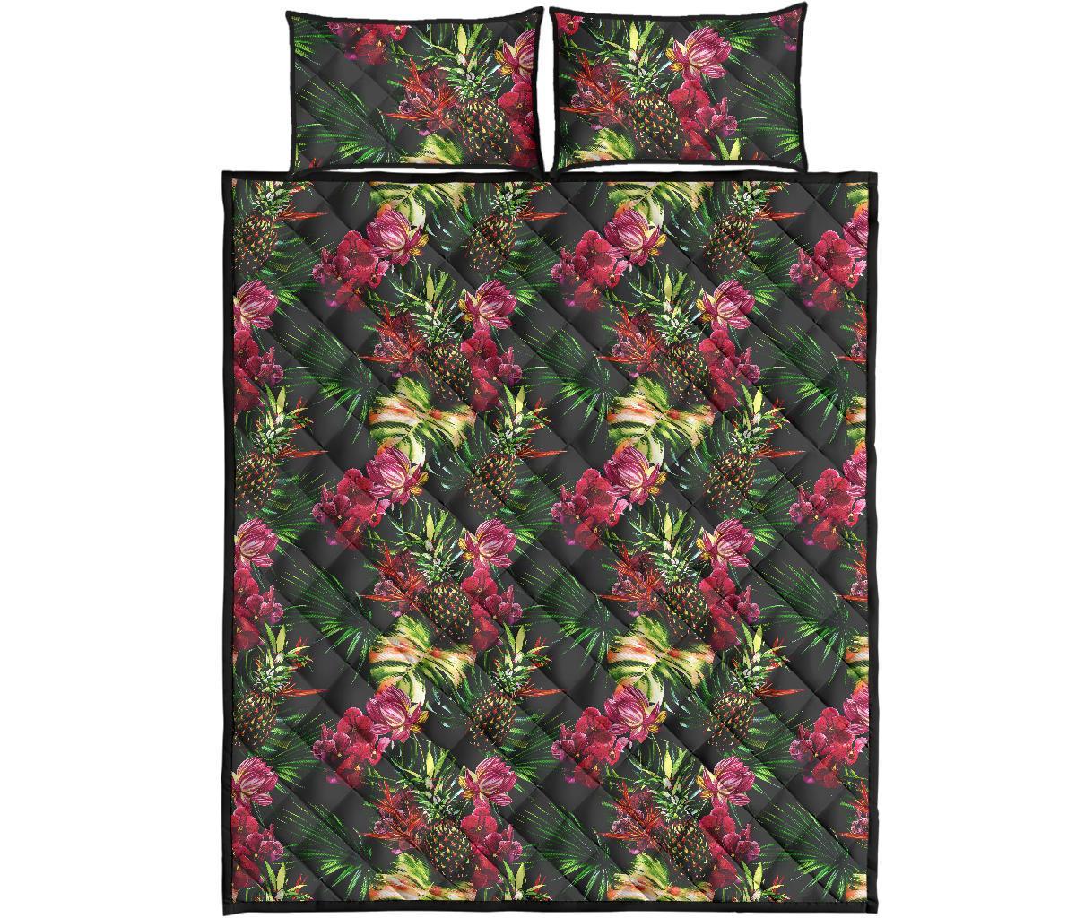 Hawaii Quilt Bed Set Palm Leaves Pineapples Jungle Leaf AH - Polynesian Pride