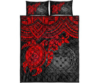 Samoa Polynesian Quilt Bed Set - Samoa Coat Of Arms & Red Turtle Hibiscus - Polynesian Pride