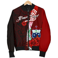 Samoa Polynesian Custom Personalised Men's Bomber Jacket - Coat Of Arm With Hibiscus - Polynesian Pride