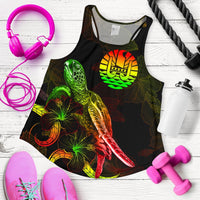 Tahiti Polynesian Women Tank Top - Turtle With Blooming Hibiscus Reggae Reggae - Polynesian Pride
