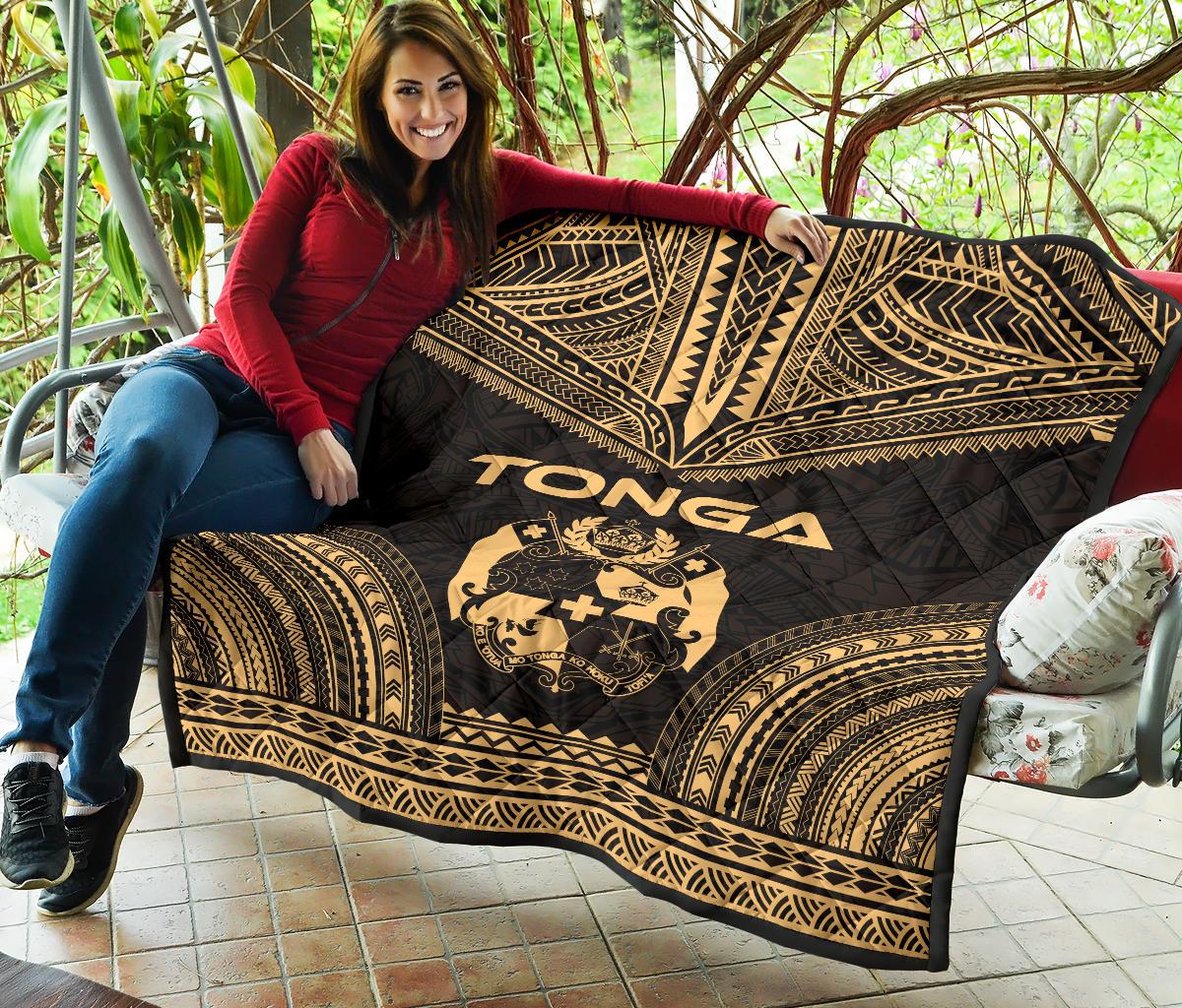 Tonga Premium Quilt - Tonga Coat Of Arms Polynesian Chief Gold Version - Polynesian Pride